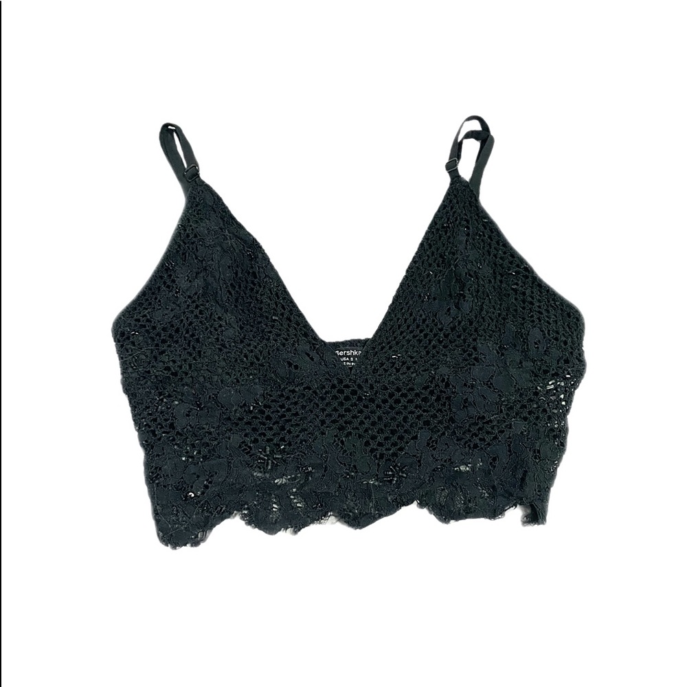 Bershka Black Cropped Lace Tank